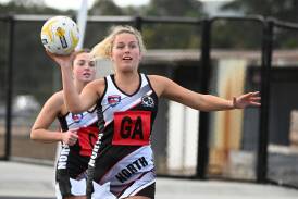 Poppy Douglass looks for a pass in North Ballarat's win over Ballarat. Picture by Lachlan Bence