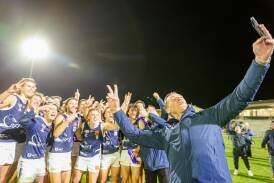 Ballarat FNL coach Anthony Koutoufides at Reid Oval celebrates with his team. Picture by Eddie Guerrero.