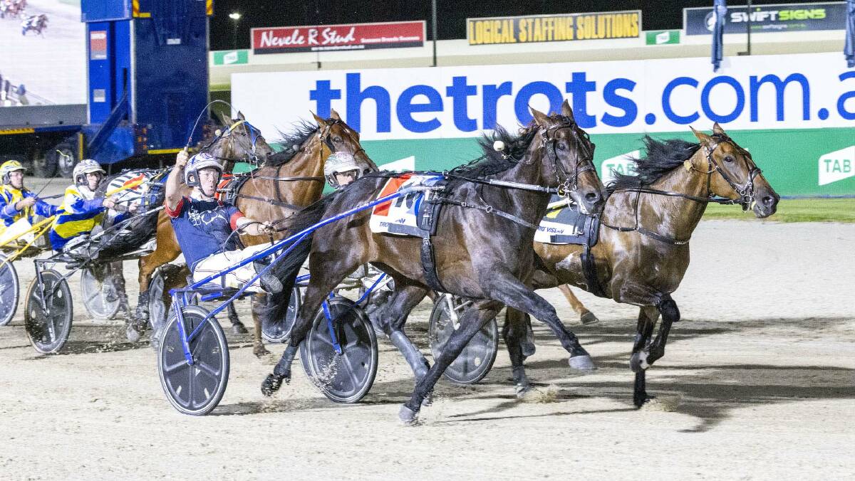 Nathan Jack gives a victory salute on Callmethebreeze in the Great Southern Star at Melton. Picture by Stuart McCormick.