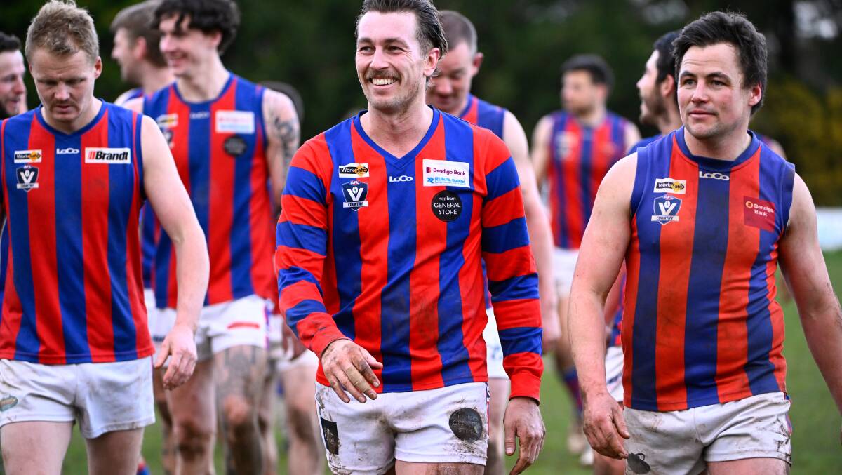 Hepburn coach Mitch Banner is all smiles after a win over Bungaree at Bungaree on Saturday. Picture by Adam Trafford