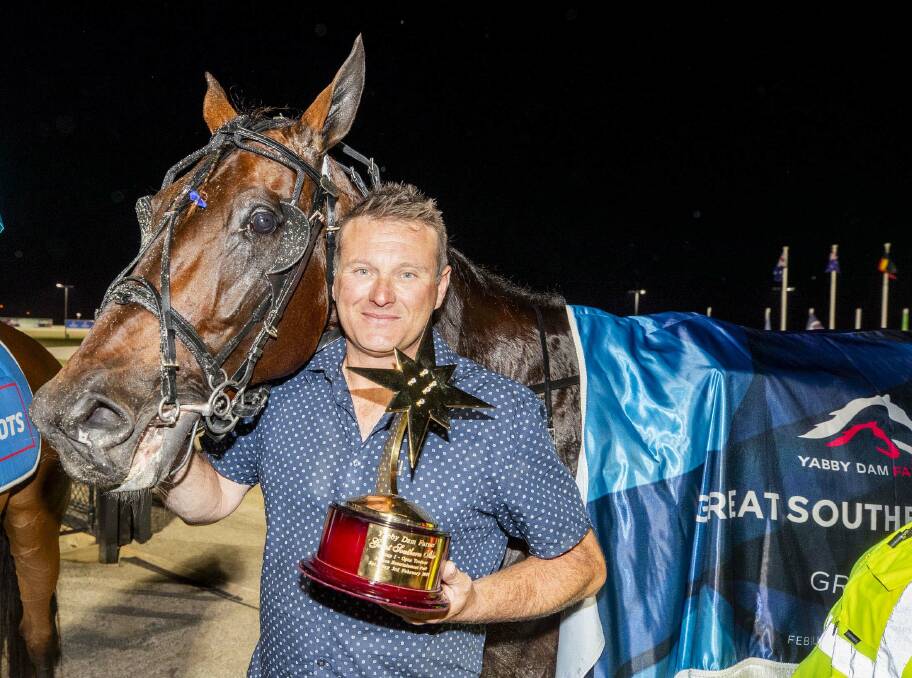 Cardigan trainer Anton Golino and new stable star Callmethebreeze after winning the Great Southern Star at Melton. Picture by Stuart McCormick.