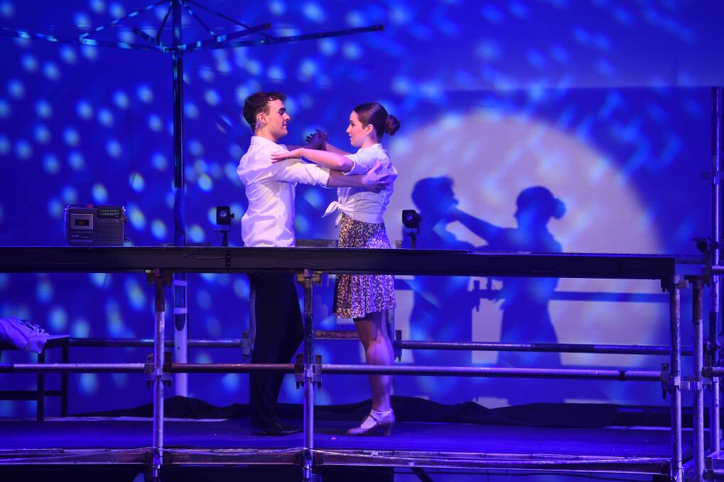 Joseph Appleton (Scott Hastings) and Bonnie Mellor (Fran) in an iconic scene of the Australian musical Strictly Ballroom. Picture by Kate Healy