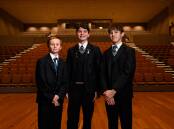 St Patrick's College students Jordan Thompson, George Rogers and Will Vanderkley inside the main theatre of the school's new performing arts centre. Picture by Adam Trafford