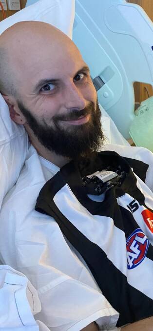 Joel Ridsdale in hospital in Perth after being diagnosed with bowel cancer. Picture supplied