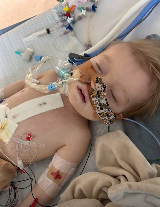 Jack recovers in the Royal Children's Hospital after surgery earlier this year.
