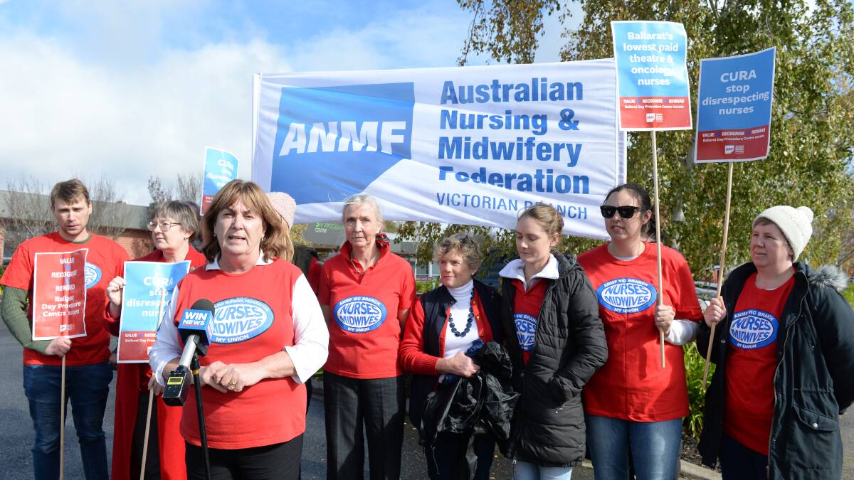 ANMF secretary Lisa Fitzpatrick during a previous industrial action in Ballarat. Picture by Kate Healy