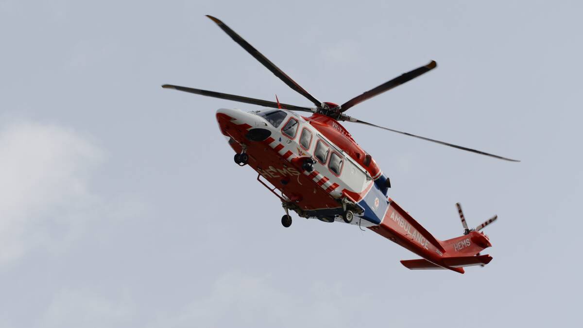A man in his 60s was airlifted to hospital following a ladder fall at Haddon on Sunday.