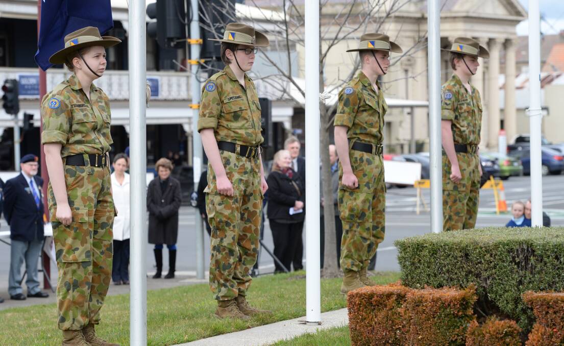 As a cadet, Jeremy Janson (second from right) took part in Ballarat's 2015 Anzac Day commemorations. Picture by Kate Healy