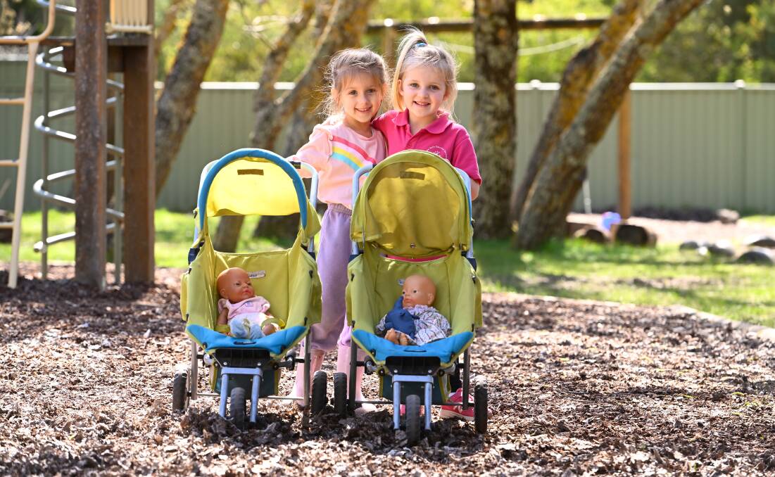 Anne and Isla push their dolls in prams at Haddon Pre-School Centre which will undergo a $2.7 million upgrade, adding an extra 50 kindergarten places for the growing town. Picture by Adam Trafford