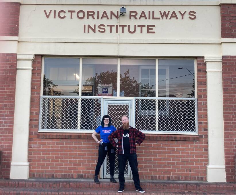 Ballarat NLNL coordinators Rebecca Perovic (aka Ms Door Biatch) and Tristan James (aka Mr DJ) outside the Victorian Railways Institute hall where NLNL is held on the first and third Monday each month. Picture supplied