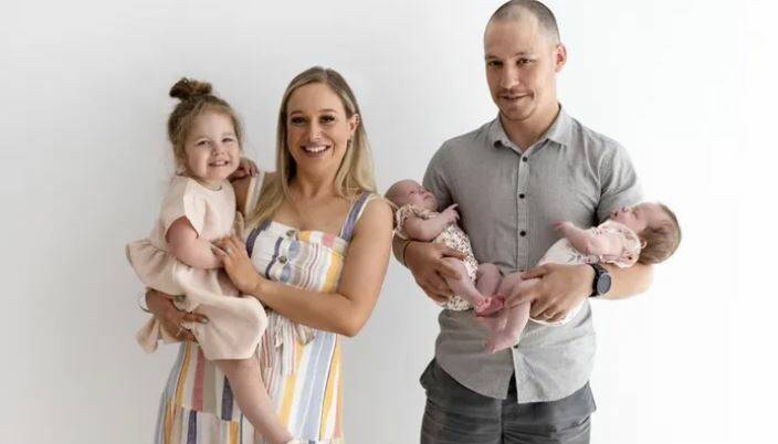 Liv Renga holding Neve and husband Josh with twins Elliot and Wilkie. Picture supplied