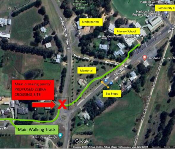 A map of the proposed zebra crossing in Haddon. Image supplied