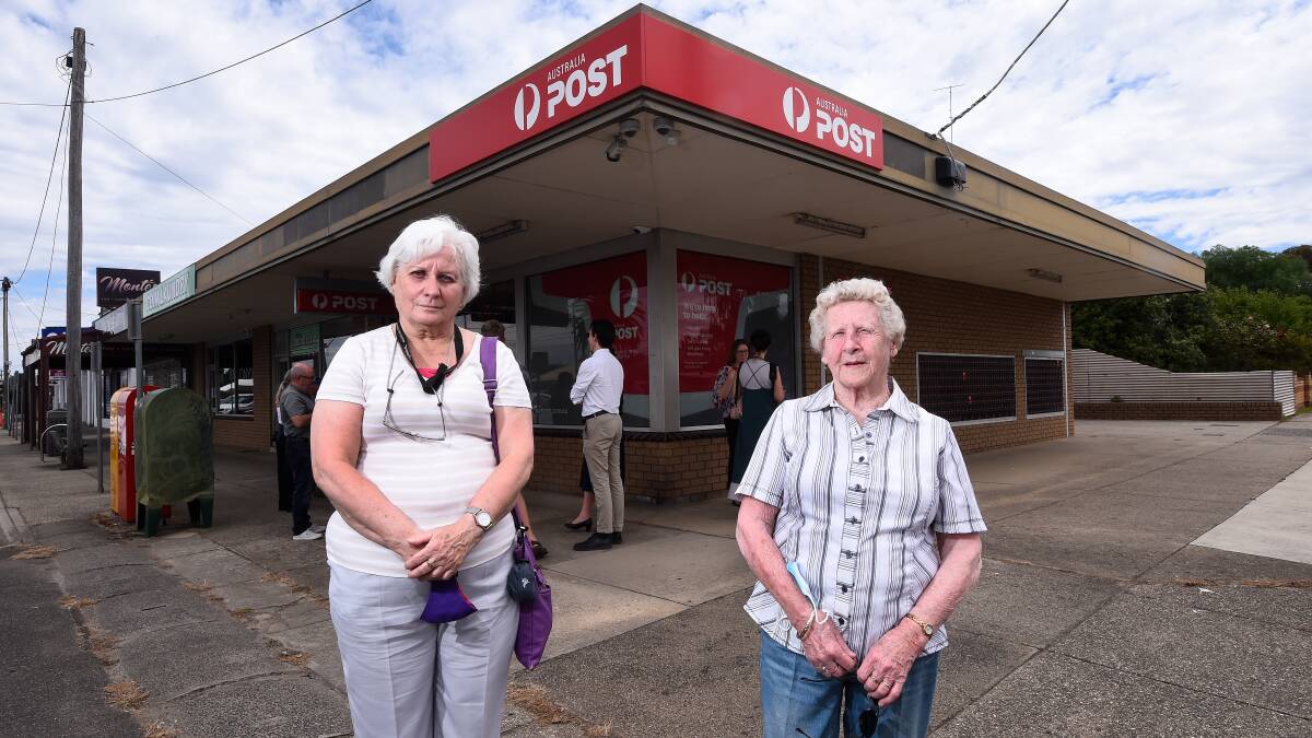Theresia Houghton and Joan Brown are just some of the Sebastopol residents angry about the relocation of the Albert Street post office to Delacombe Town Centre. Picture: Lachlan Bence