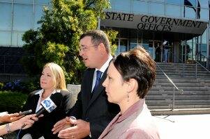 State Member for Ballarat West Sharon Knight, State Opposition Leader  Daniel Andrews and Upper House Member for Western Victoria Region Jaala Pulford discuss public service job cuts.